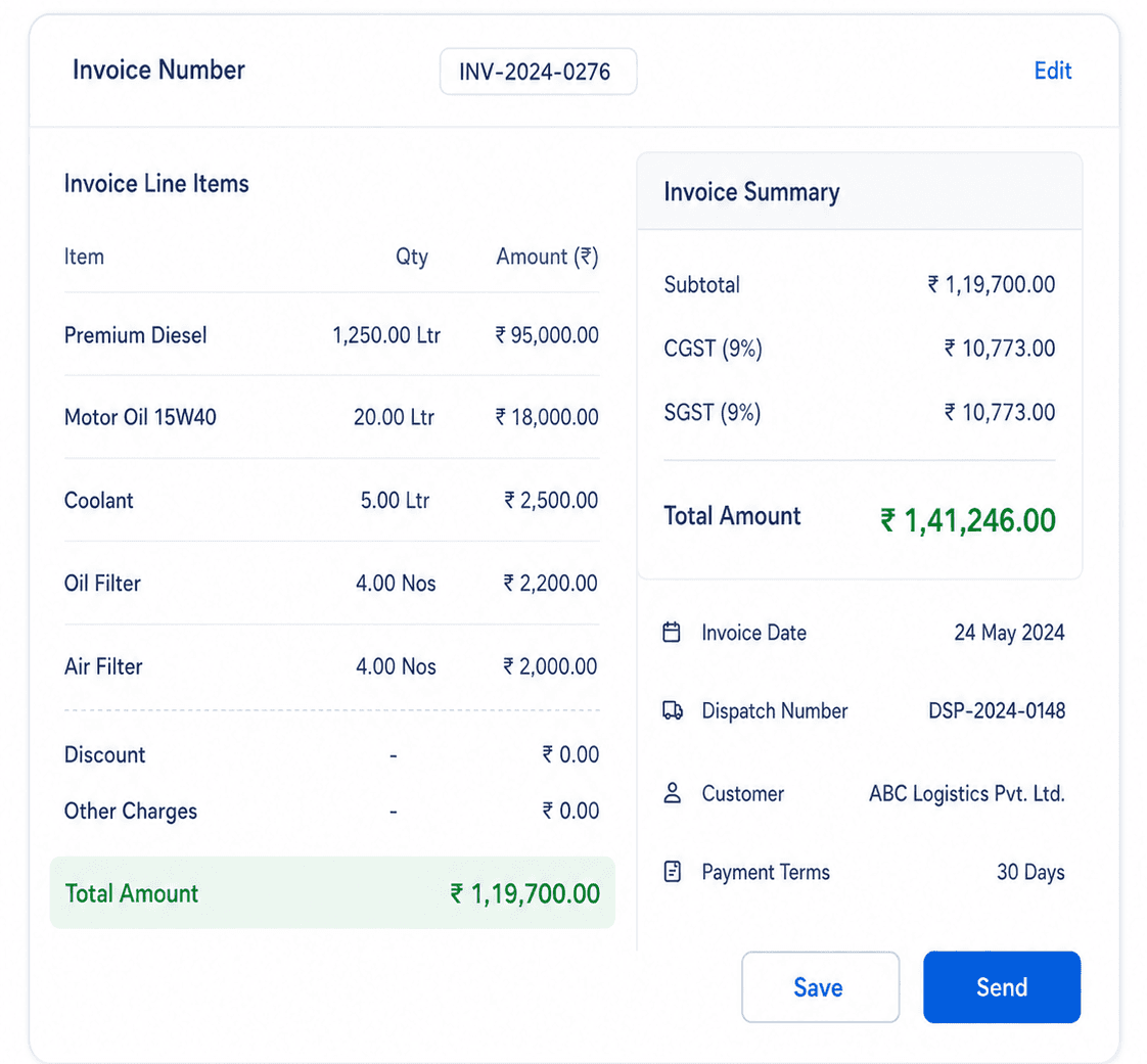 Invoice from dispatch screenshot